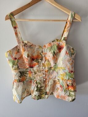 Maeve Anthropologie Medium Watercolor Floral Peplum Tank Top